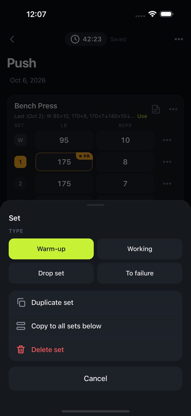 The options for one set
