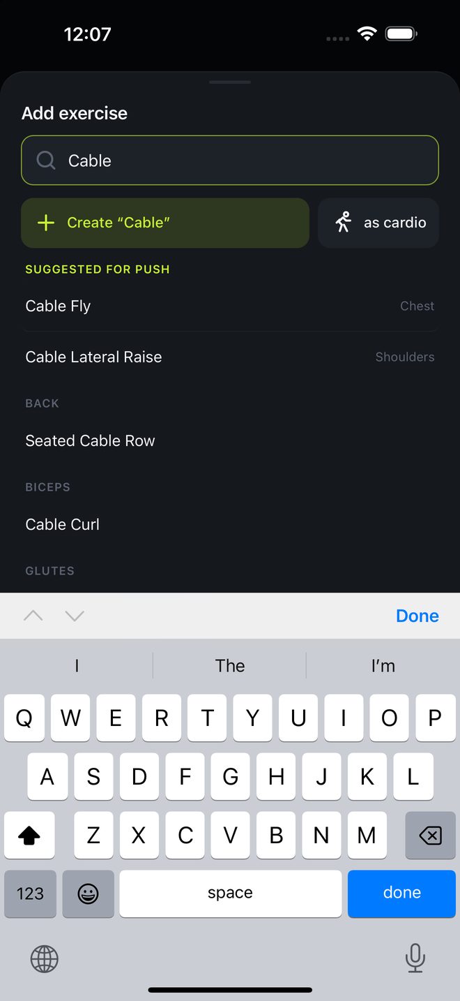 The Add exercise list